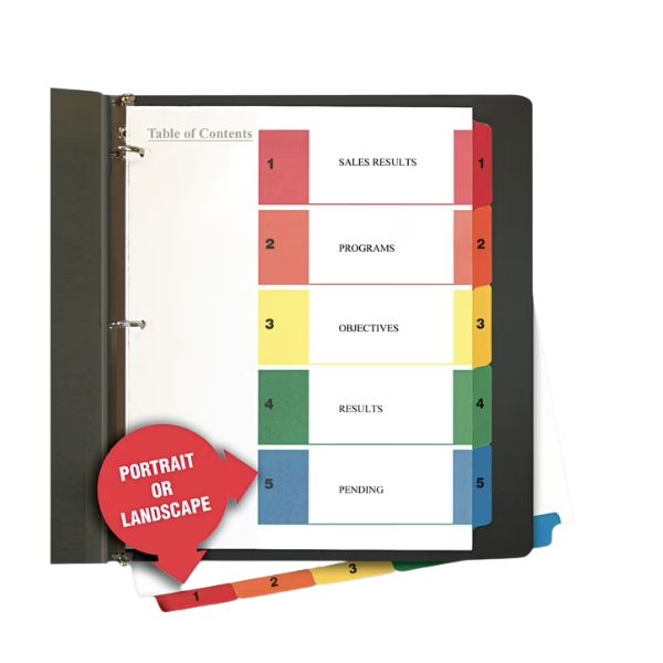 universal deluxe page dividers for printers, 8 tab, white, 6 sets