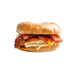 egg, ham, bacon and cheese bagel