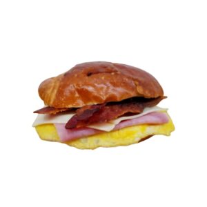 egg, ham, bacon and cheese croissant